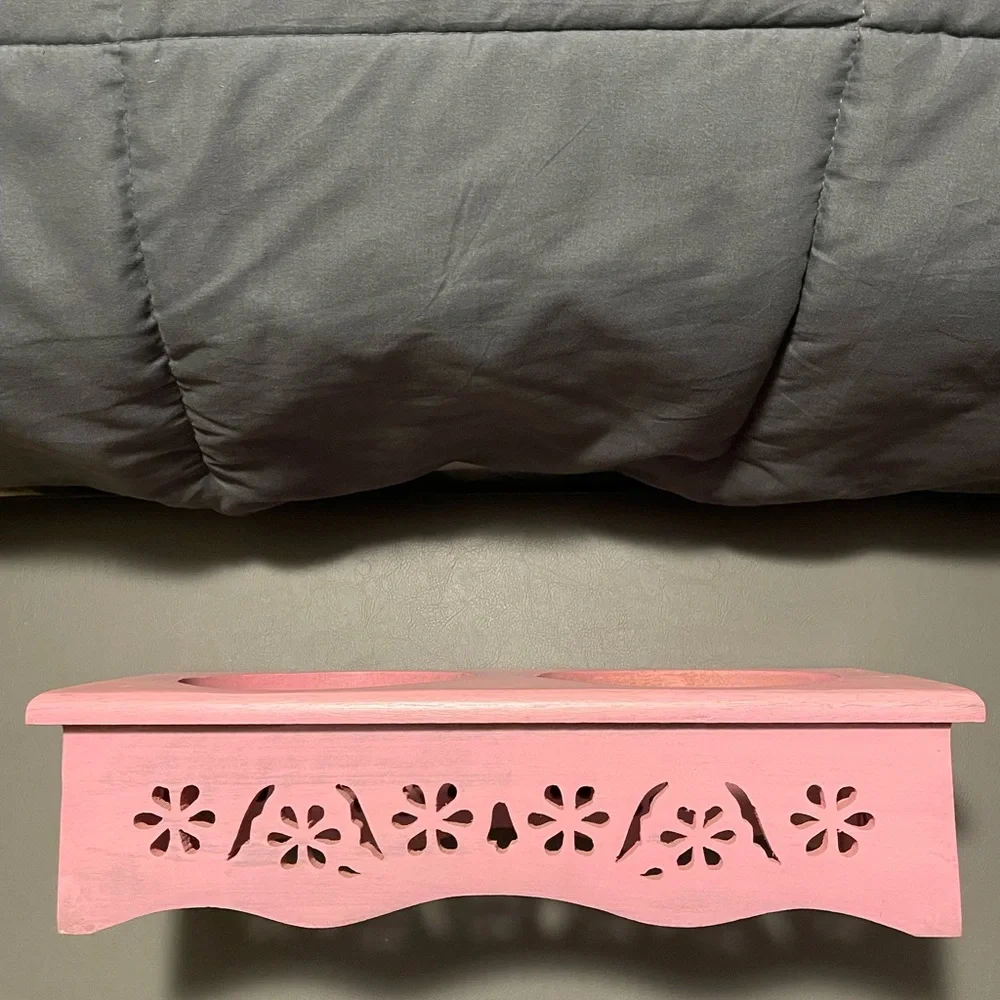 Pink Wooden Pet Bowl Stand